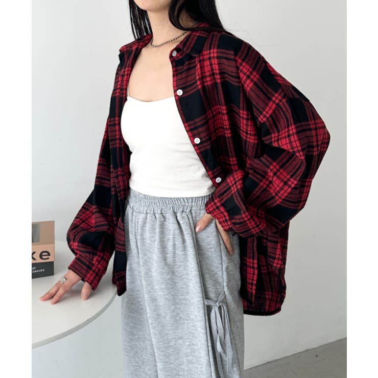 レッド | ルーズシルエットチェックネルシャツ | Outfitter lab