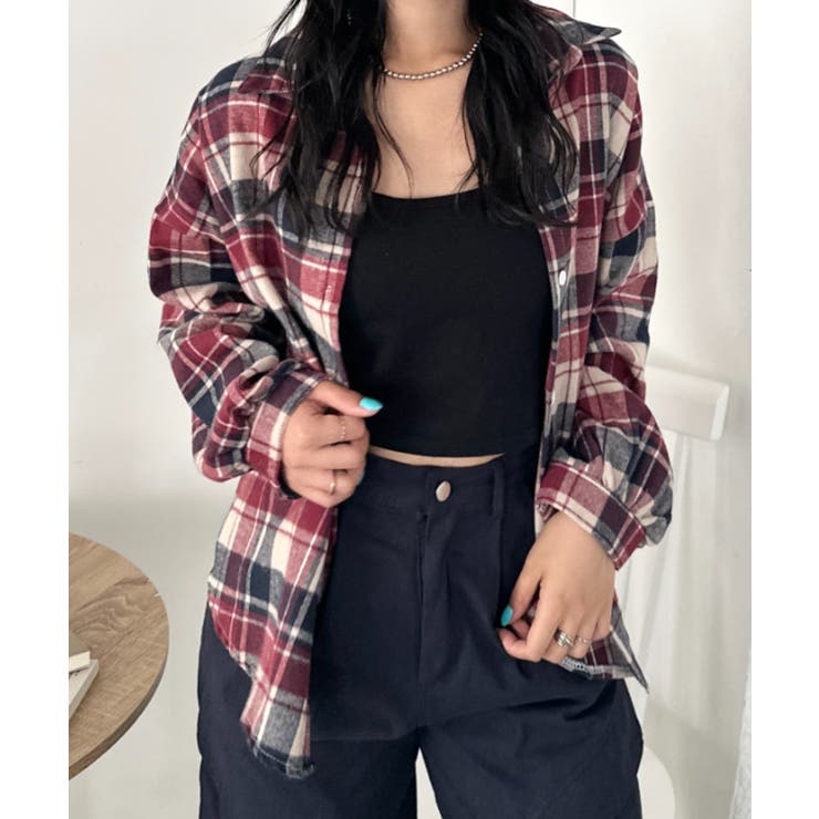 レッド系その他 | ルーズシルエットチェックネルシャツ | Outfitter lab