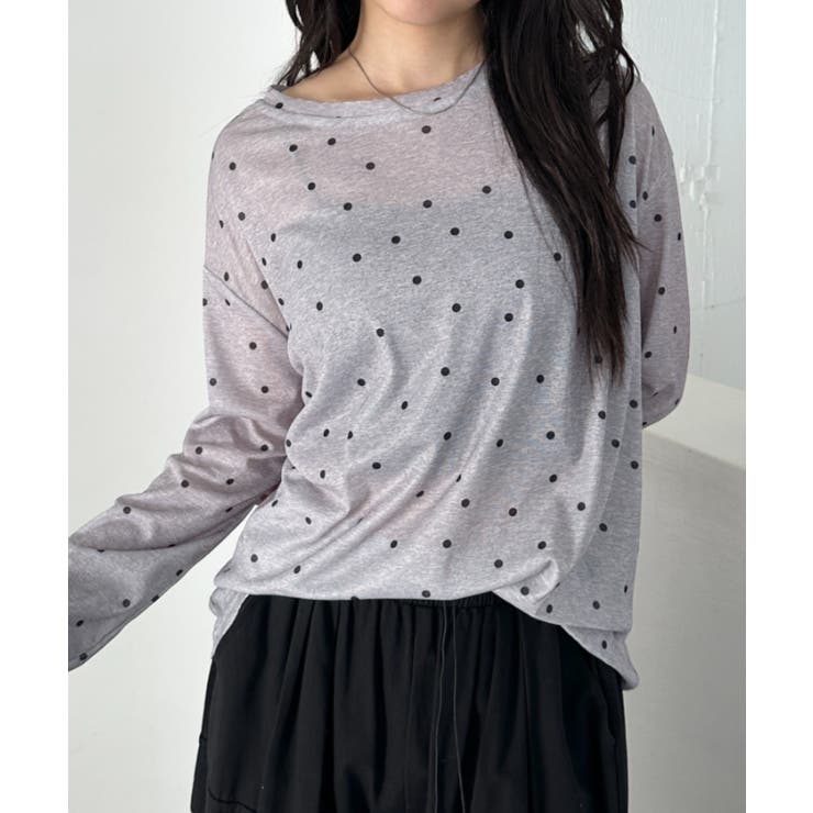 グレー | ドットプリント長袖コンパクトトップス | Outfitter lab
