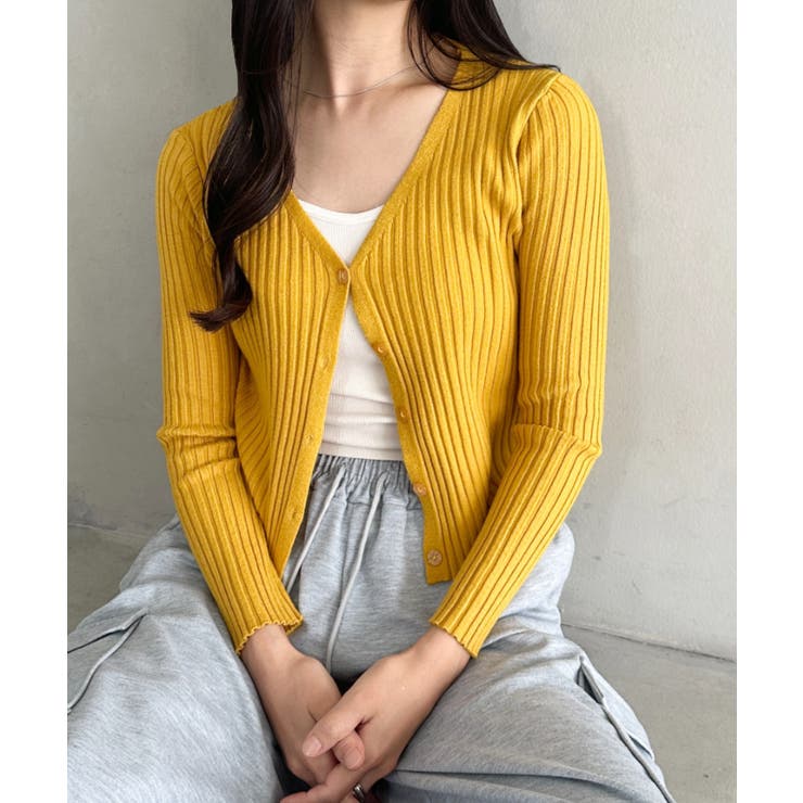 イエロー | クロップドリブニットカーディガン | Outfitter lab