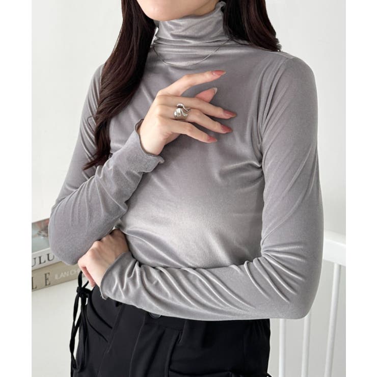 グレー | メロウハイネックシアーベロアトップス | Outfitter lab