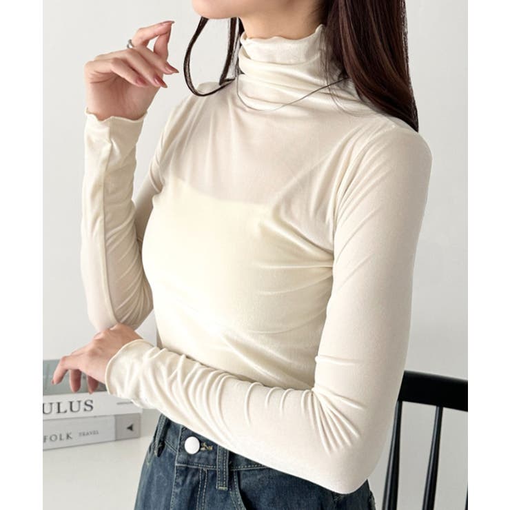 アイボリー | メロウハイネックシアーベロアトップス | Outfitter lab