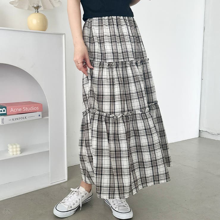 無地/チェック柄ティアードロングスカート | Outfitter lab | 詳細画像17 