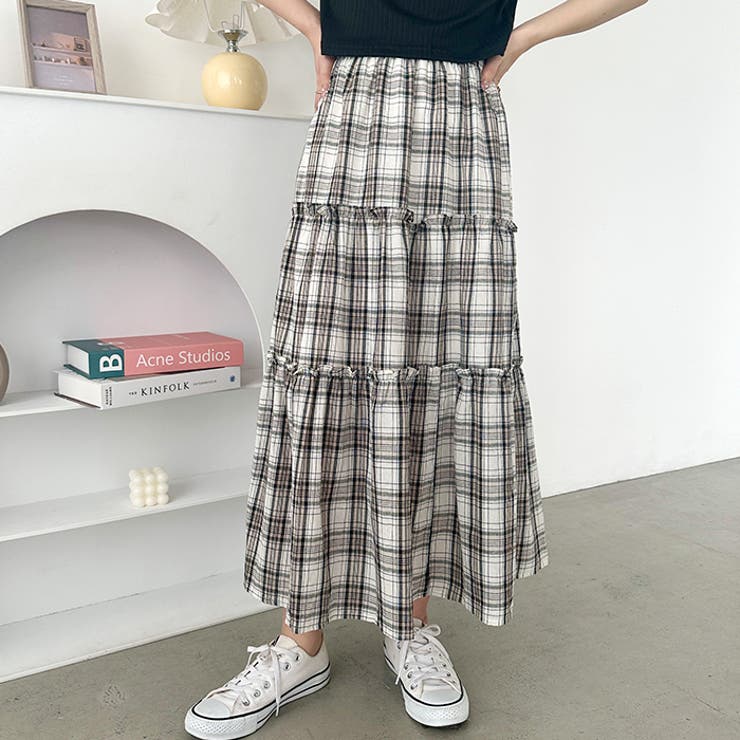 無地/チェック柄ティアードロングスカート | Outfitter lab | 詳細画像18 