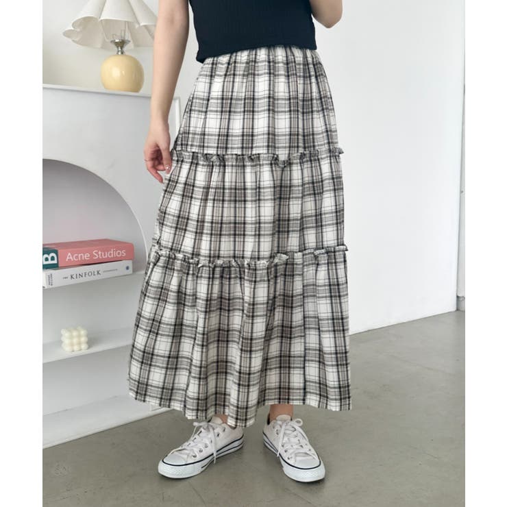 その他1 | 無地/チェック柄ティアードロングスカート | Outfitter lab