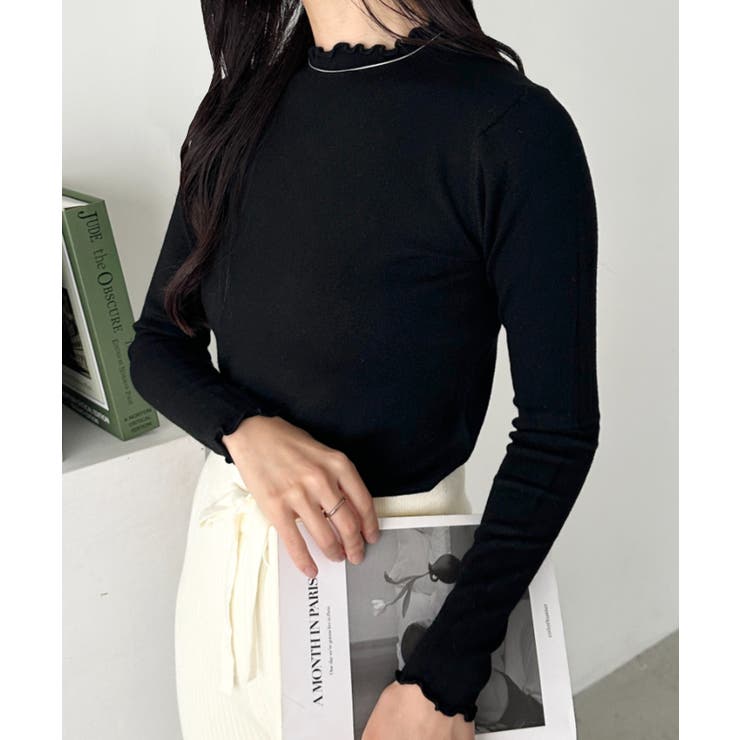 ブラック | メロウフリル長袖トップス | Outfitter lab