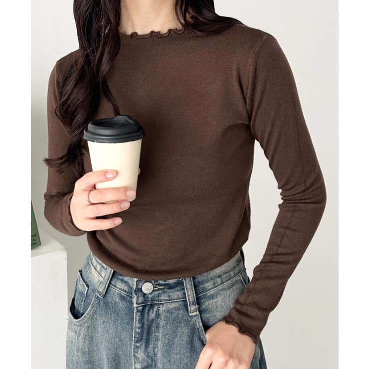 ブラウン | メロウフリル長袖トップス | Outfitter lab