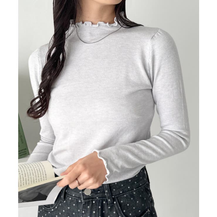 ライトグレー | メロウフリル長袖トップス | Outfitter lab