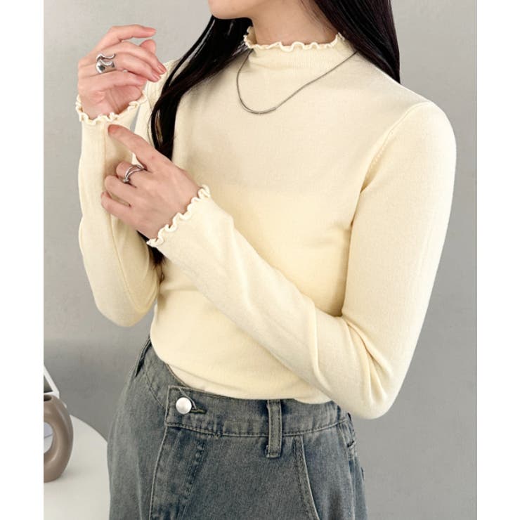 ライトイエロー | メロウフリル長袖トップス | Outfitter lab