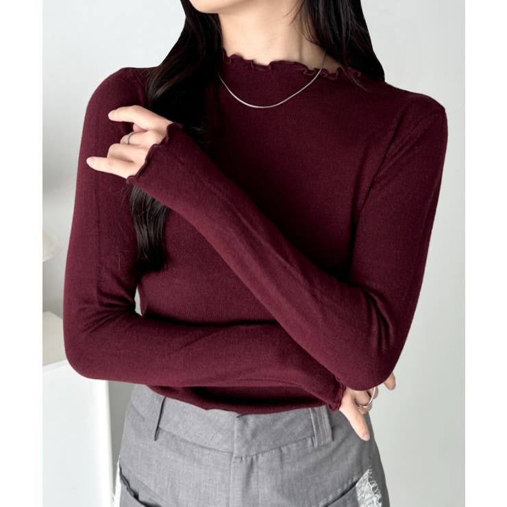 ワインレッド | メロウフリル長袖トップス | Outfitter lab