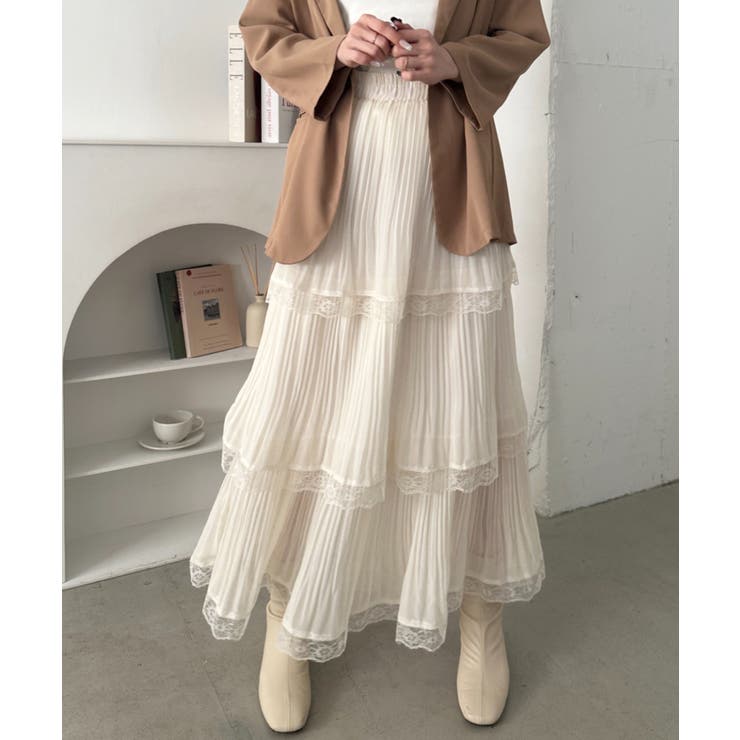 アイボリー | レースカンカンロングスカート | Outfitter lab