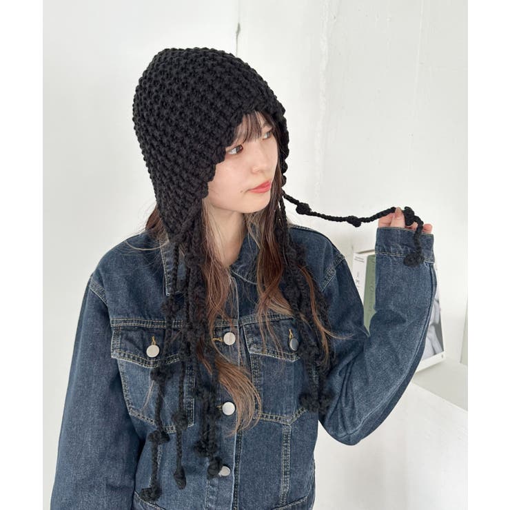 ブラック | ポンポン付きフードニットキャップ | Outfitter lab