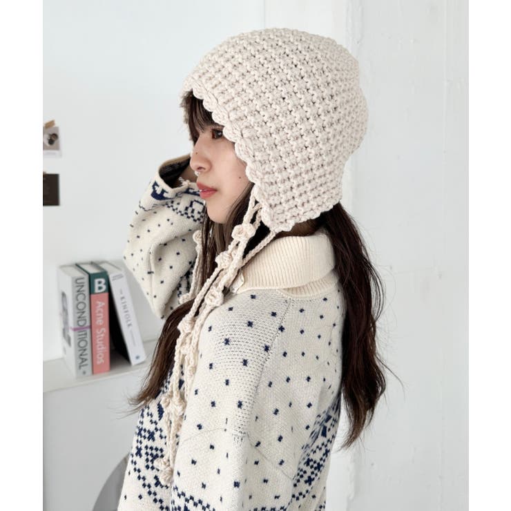 アイボリー | ポンポン付きフードニットキャップ | Outfitter lab