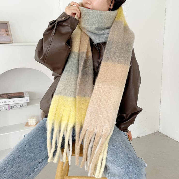 マルチチェックボリュームフリンジマフラー | Outfitter lab | 詳細画像12 