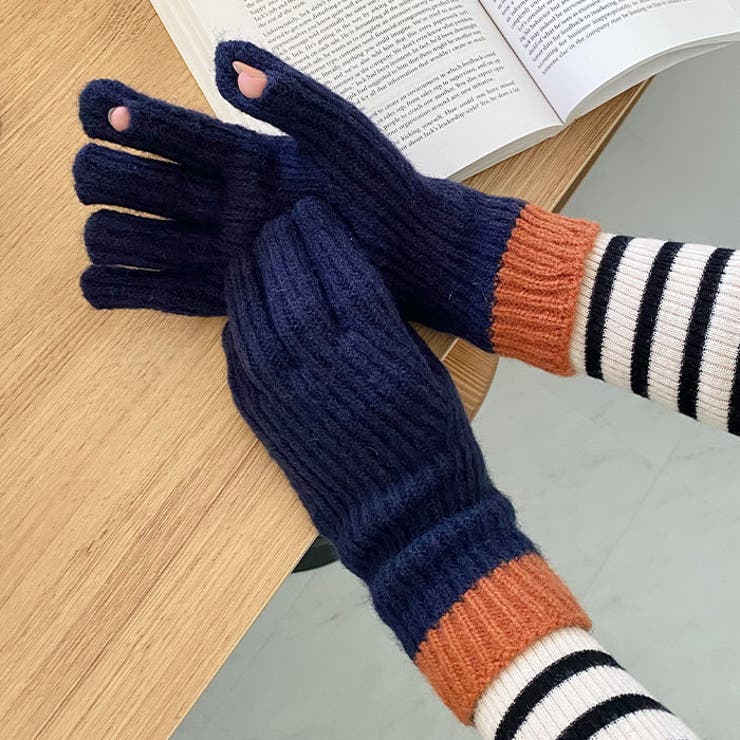 【スマホ対応】リブニットホールタッチバイカラーグローブ手袋 | Outfitter lab | 詳細画像15 