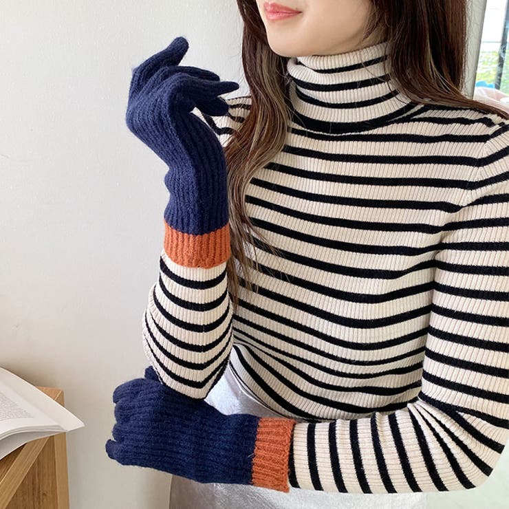 【スマホ対応】リブニットホールタッチバイカラーグローブ手袋 | Outfitter lab | 詳細画像17 