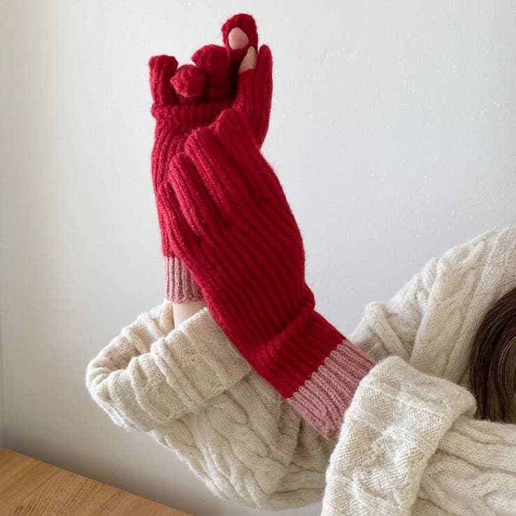 【スマホ対応】リブニットホールタッチバイカラーグローブ手袋 | Outfitter lab | 詳細画像26 