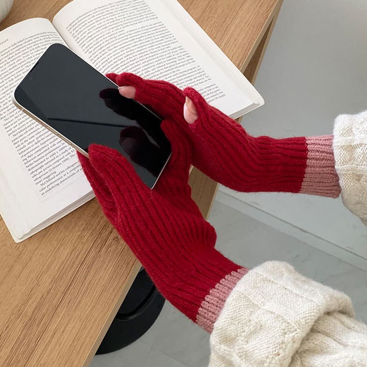 【スマホ対応】リブニットホールタッチバイカラーグローブ手袋 | Outfitter lab | 詳細画像27 