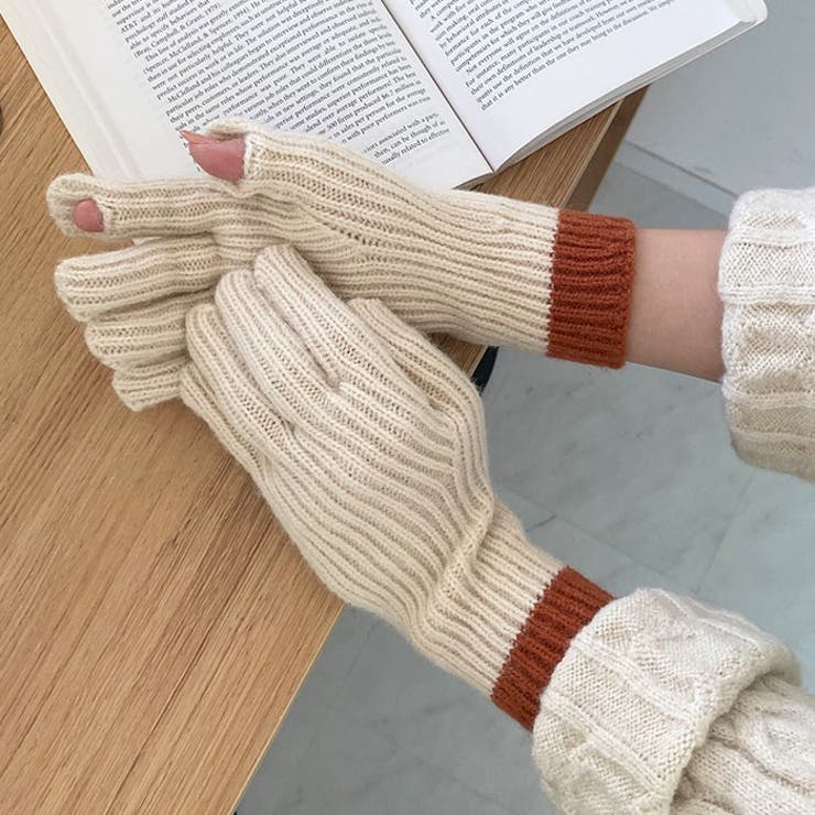 【スマホ対応】リブニットホールタッチバイカラーグローブ手袋 | Outfitter lab | 詳細画像5 