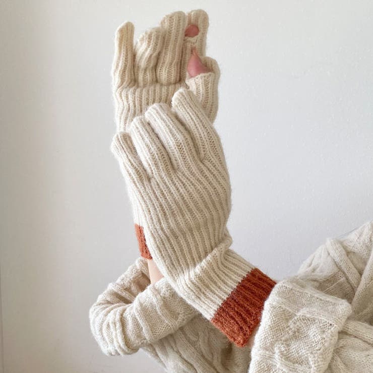 【スマホ対応】リブニットホールタッチバイカラーグローブ手袋 | Outfitter lab | 詳細画像8 