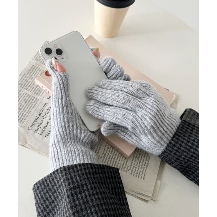 グレー | 【スマホ対応】リブニットホールタッチグローブ手袋 | Outfitter lab