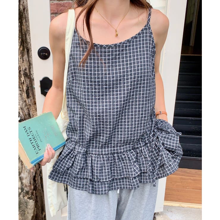 ブラック | フリルヘムチェックキャミソール | Outfitter lab