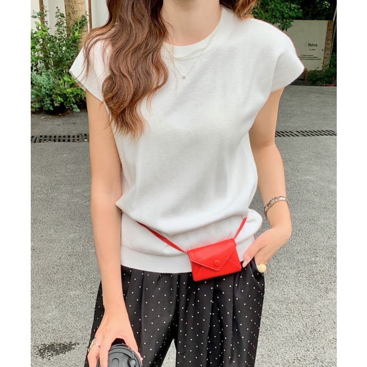 ホワイト | クルーネックフレンチスリーブ半袖ニット | Outfitter lab