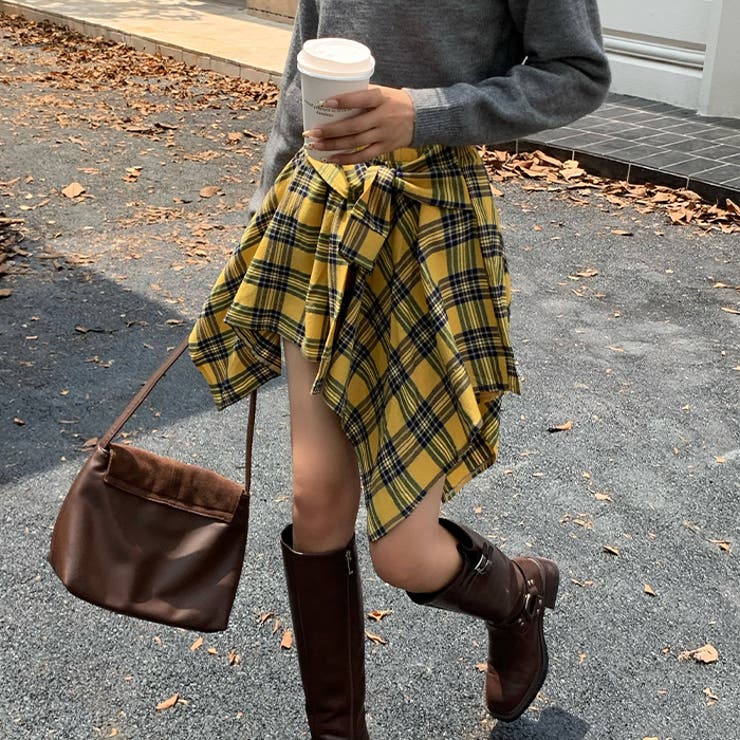 チェック柄 アシンメトリースカート ヴィンテージチェック柄アシンメトリースカート[品番