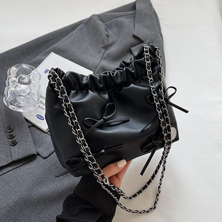 メニーリボンPUチェーンショルダーバッグ[品番：OUTW0000048