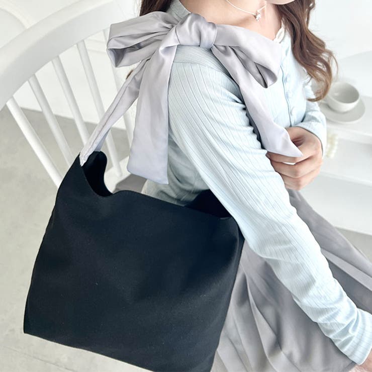レガッタブルー キャンバス トートバッグ リボンショルダーキャンバストートバッグ[品番:OUTW0000050