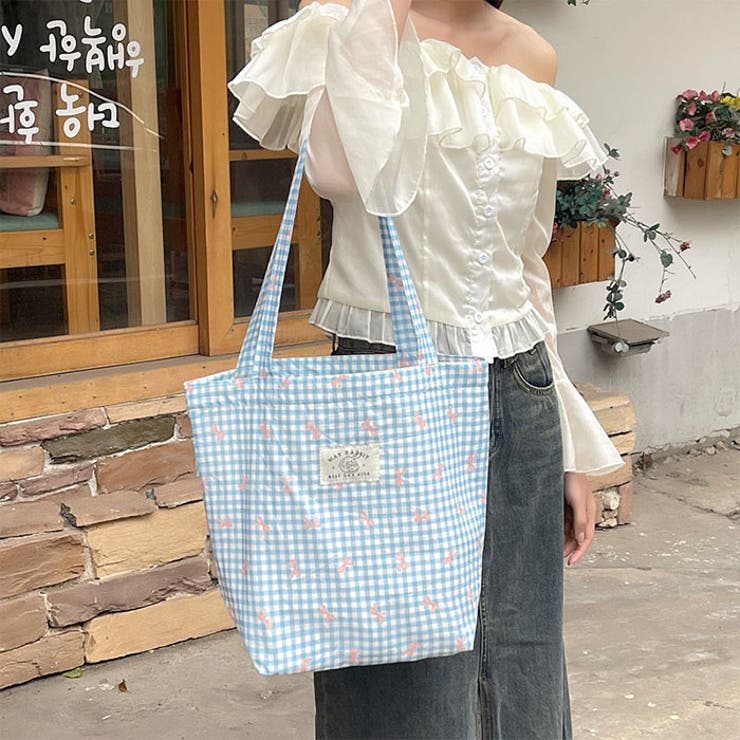 リボンギンガムチェックトートバッグ | Outfitter lab | 詳細画像12 
