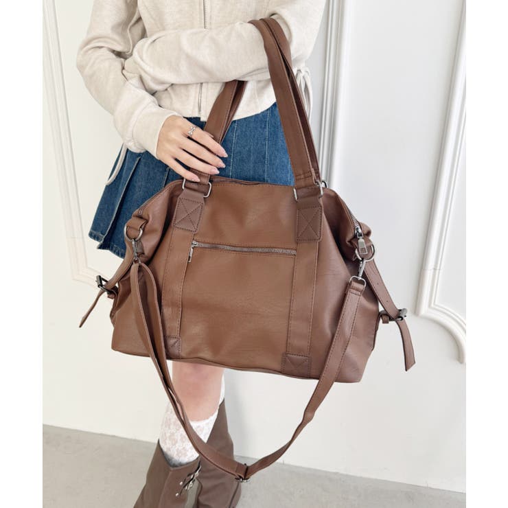 ブラウン | サイドベルトPUレザーボストンバッグ | Outfitter lab