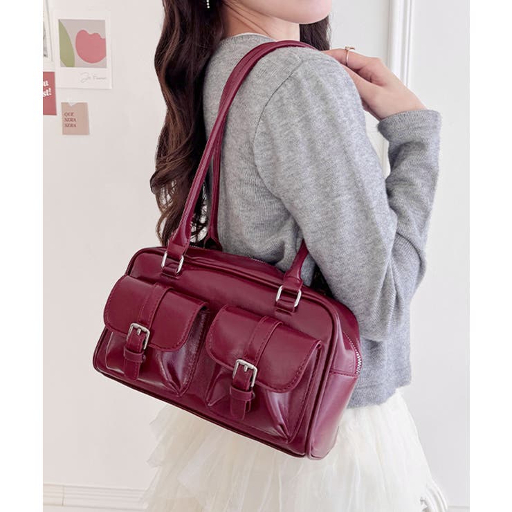レッド | ダブルポケットロングハンドルPUバッグ | Outfitter lab