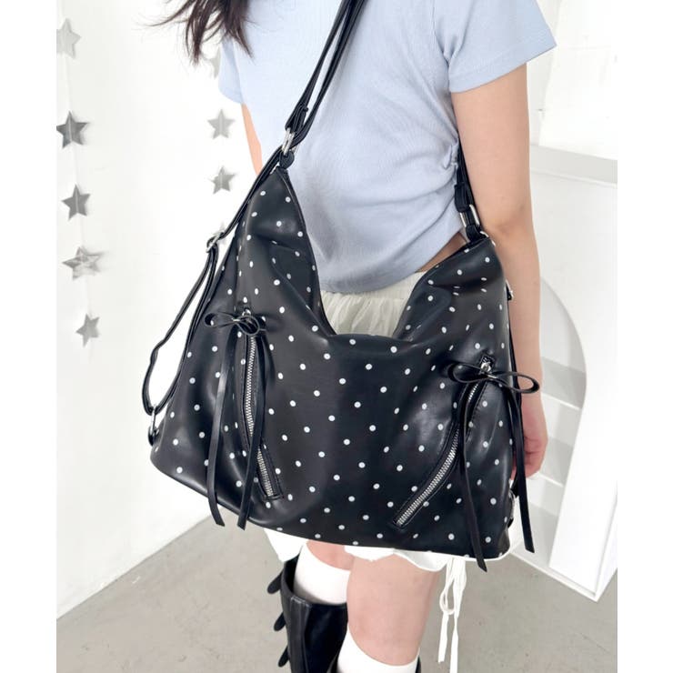 ブラック | ドット柄2WAYリボンショルダーバッグ | Outfitter lab