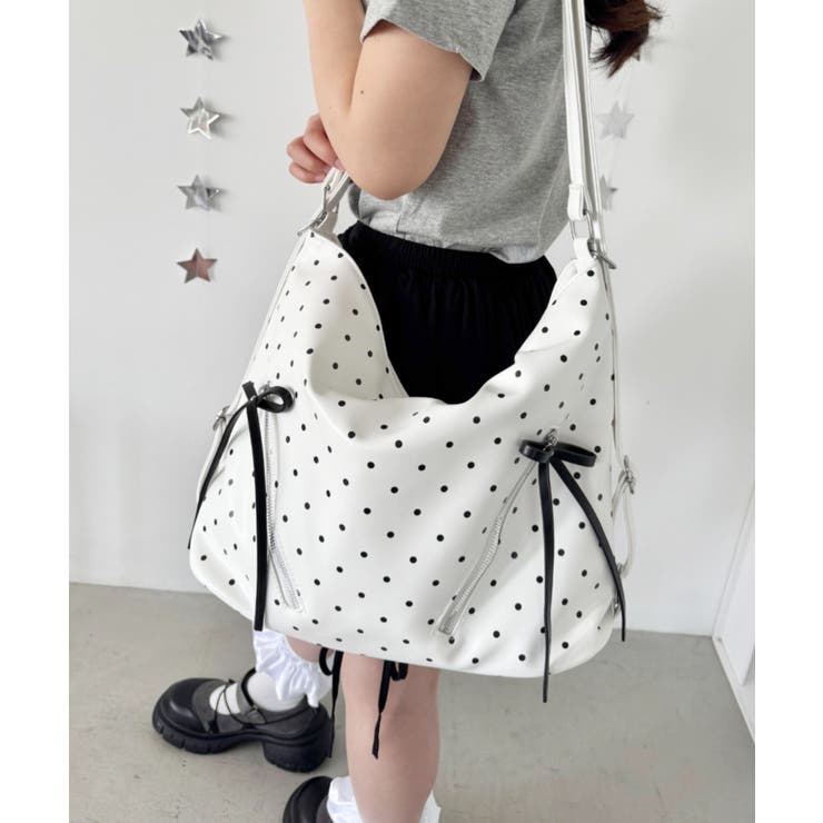 ホワイト | ドット柄2WAYリボンショルダーバッグ | Outfitter lab