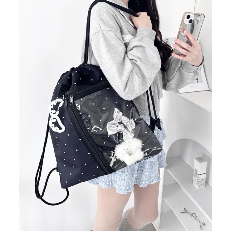 ブラック | 【ドット＆スター】クリアポケットナップサック | Outfitter lab