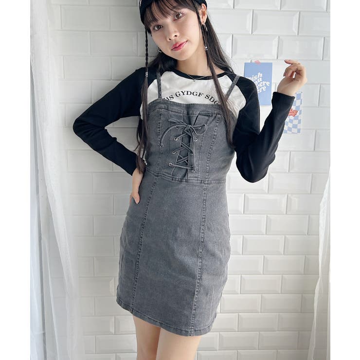 レースアップデニムミニキャミワンピース[品番:OUTW0000061 レースアップデニムミニキャミワンピース[品番:OUTW0000061