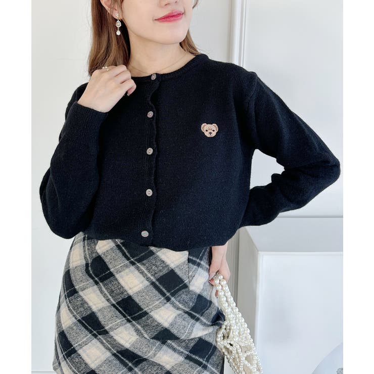 ブラック | ワンポイントくま刺繍カーディガン | Outfitter lab