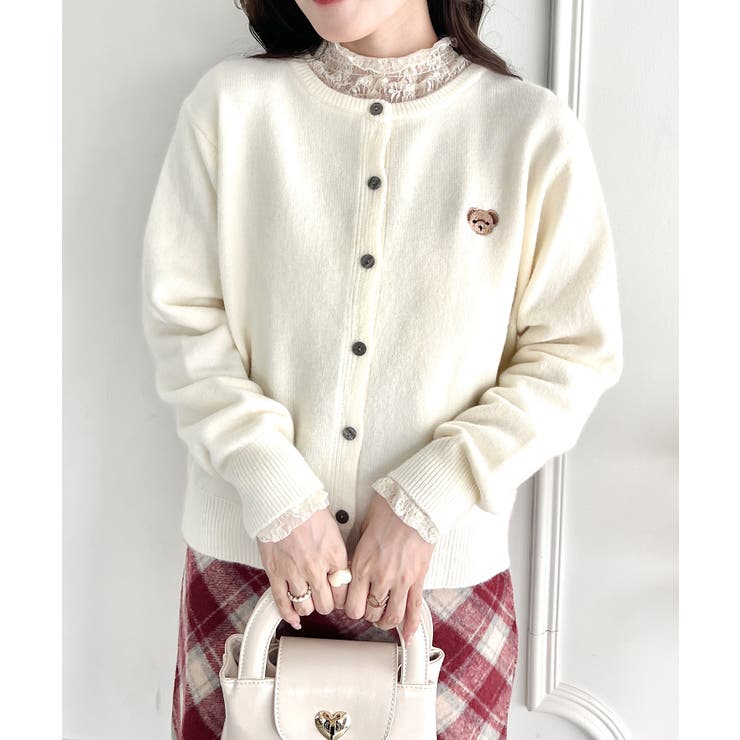 ワンポイントくま刺繍カーディガン[品番:OUTW0000063 ワンポイントくま刺繍カーディガン[品番:OUTW0000063