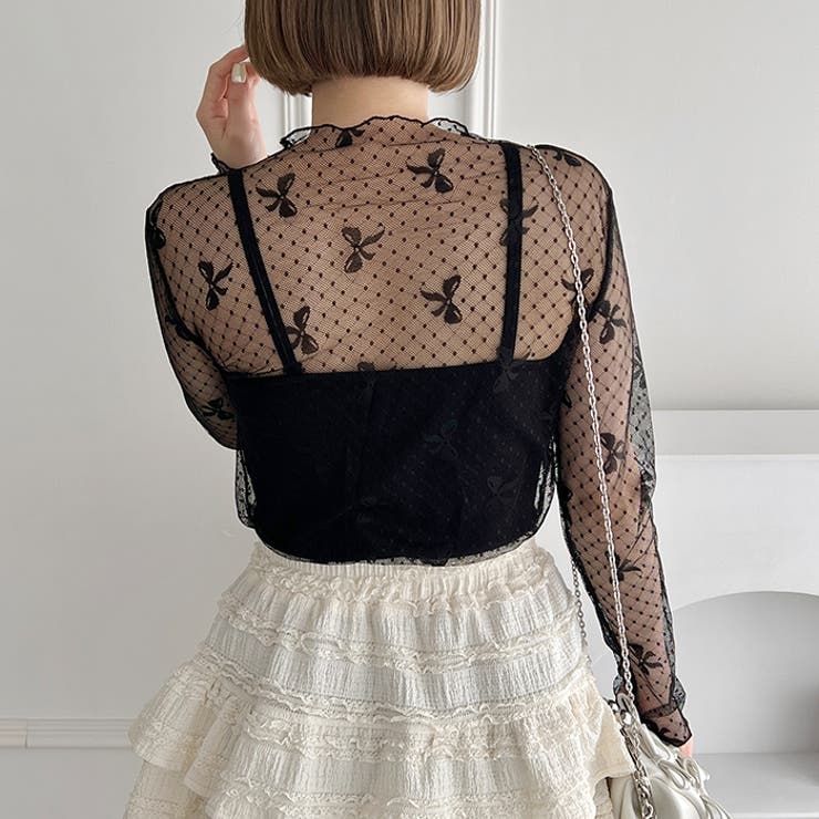 【新品現品】Dotyears ドールプリント　リボン　チュール　ブラウス 新品現品】Dotyears ドールプリントリボンチュールブラウス