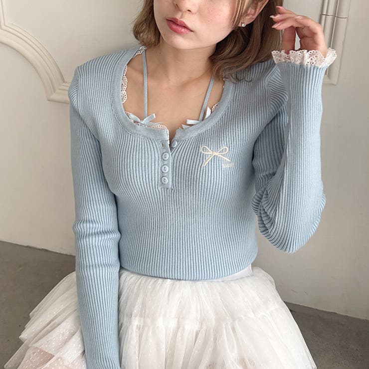 リボン刺繍レーストリムリブトップス | Outfitter lab | 詳細画像21 