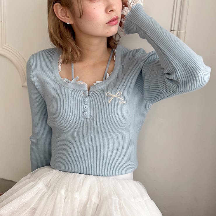 リボン刺繍レーストリムリブトップス | Outfitter lab | 詳細画像22 