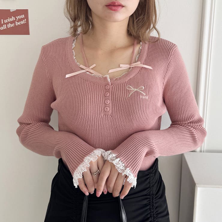 リボン刺繍レーストリムリブトップス | Outfitter lab | 詳細画像27 