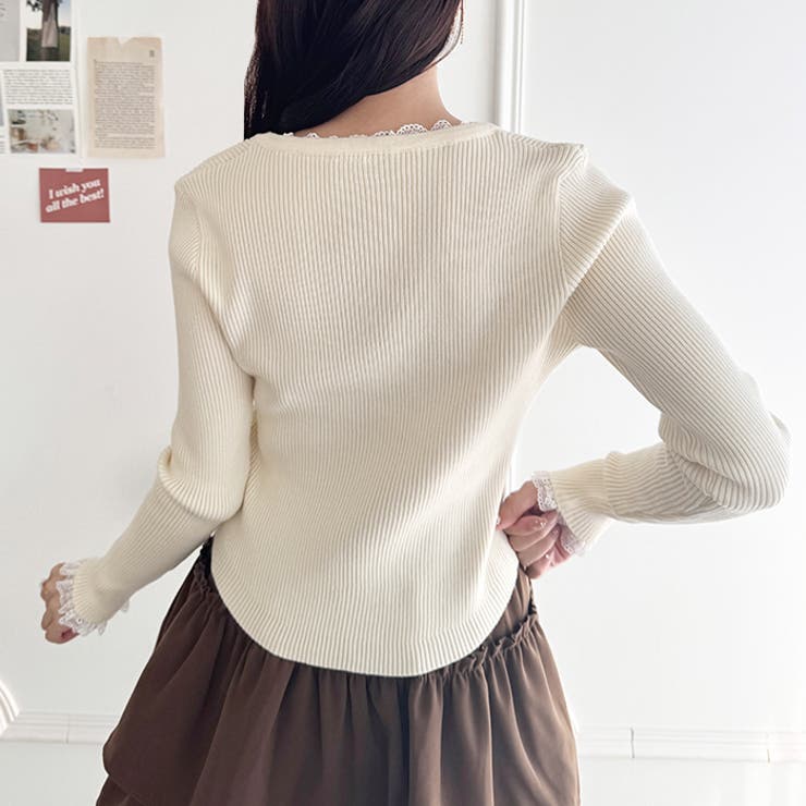 リボン刺繍レーストリムリブトップス | Outfitter lab | 詳細画像8 