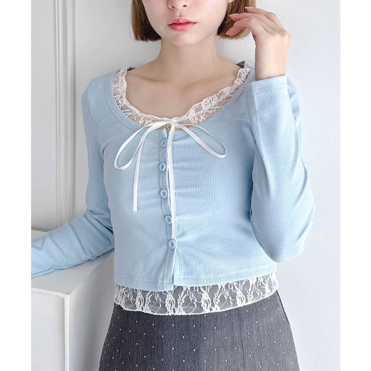 ライトブルー | レースリボンレイヤードトップス | Outfitter lab