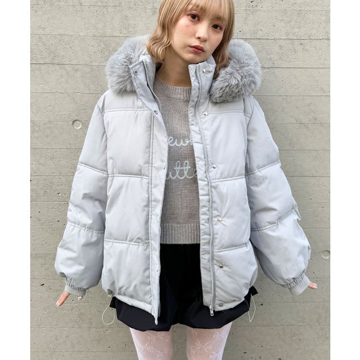 グレー | ボリュームフェイクファーフードパデッドジャケット | Outfitter lab