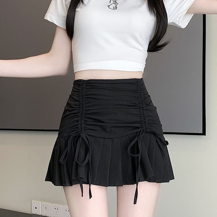 ギャザーリボン裾プリーツミニスカパン[品番：OUTW0000171