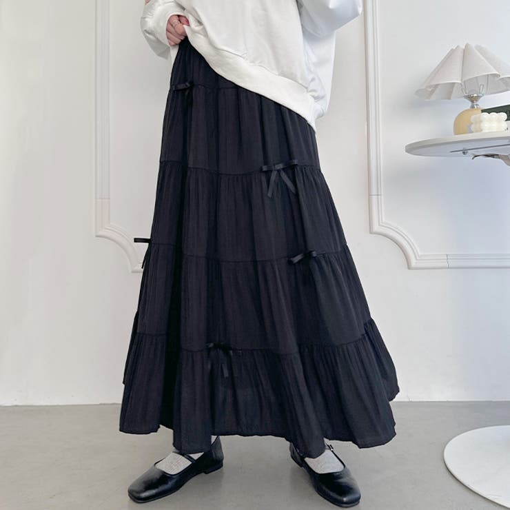 美品　Atlantique Ascoli ティアード　ロングスカート　リボン スカート サイドリボン ティアード ロングスカート : ZOZOTOWN
