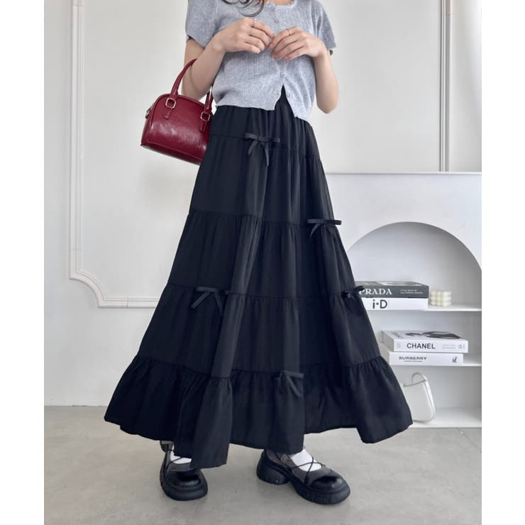 ブラック | リボンティアードロングスカート | Outfitter lab
