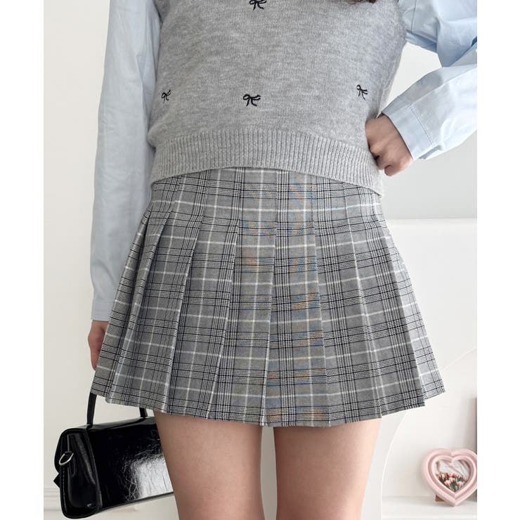 グレー | チェックプリーツミニスカパン | Outfitter lab